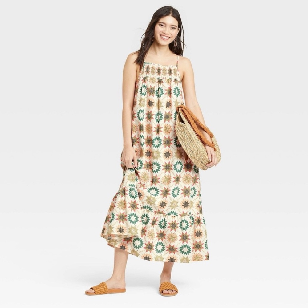 Universal Thread Floral Maxi Dress - Cream and Green